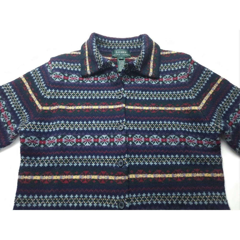 Small Lauren Ralph Lauren Cardigan Womens Fair Isle LambsWool Button Front